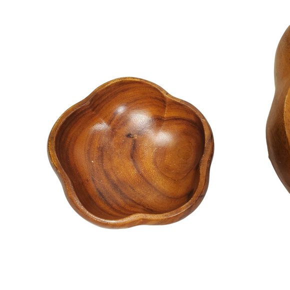 VTG MCM Teakwood Wood Flower Salad Bowl 5/pc Set Pasta Serving Fruit - Picture 4 of 5